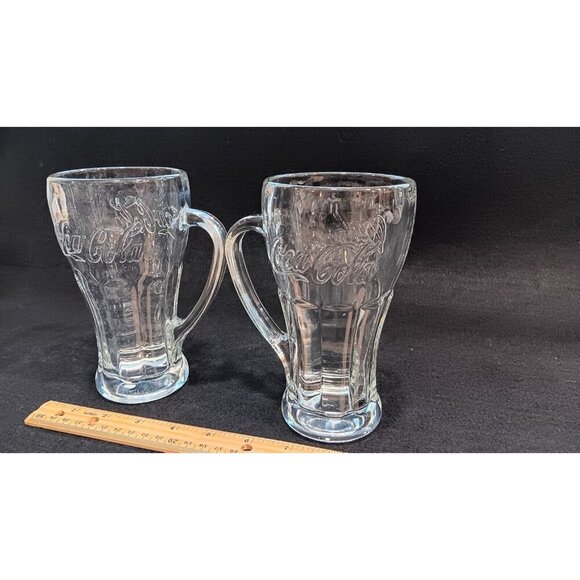 Lot Of 2 x VINTAGE LIBBEY COCA COLA DRINKING GLASSES WITH HANDLE 6.25" TALL - Picture 7 of 10